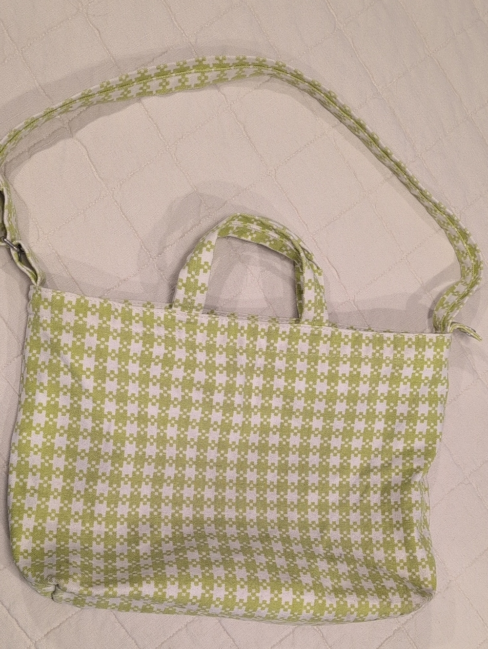 BAGGU Horizontal Zip Duck Bag Chartreuse Pixel Gingham